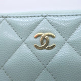Chanel Quilted Caviar Leather Long Zip-Around Wallet Seafoam Blue