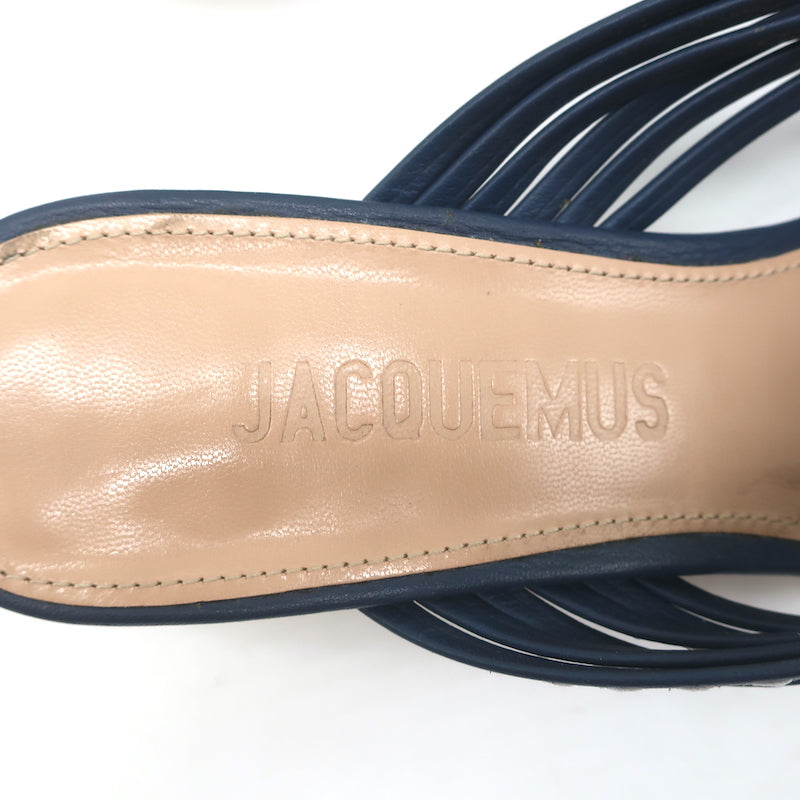 Jacquemus Castana Crisscross Sandals Navy Leather Size 37 Kitten Heel Slides