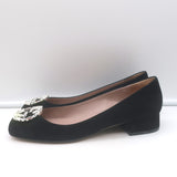 Gucci Sparkling Crystal GG Ballet Flats Black Suede Size 38 Kitten-Heel Pumps