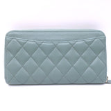 Chanel Quilted Caviar Leather Long Zip-Around Wallet Seafoam Blue