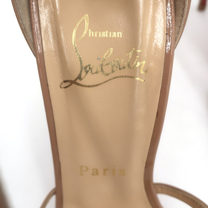 Christian Louboutin Gwynitta 100 Crisscross Sandals Nude Patent Leather Size 37