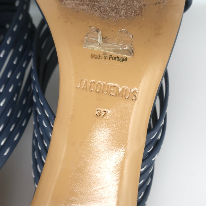 Jacquemus Castana Crisscross Sandals Navy Leather Size 37 Kitten Heel Slides