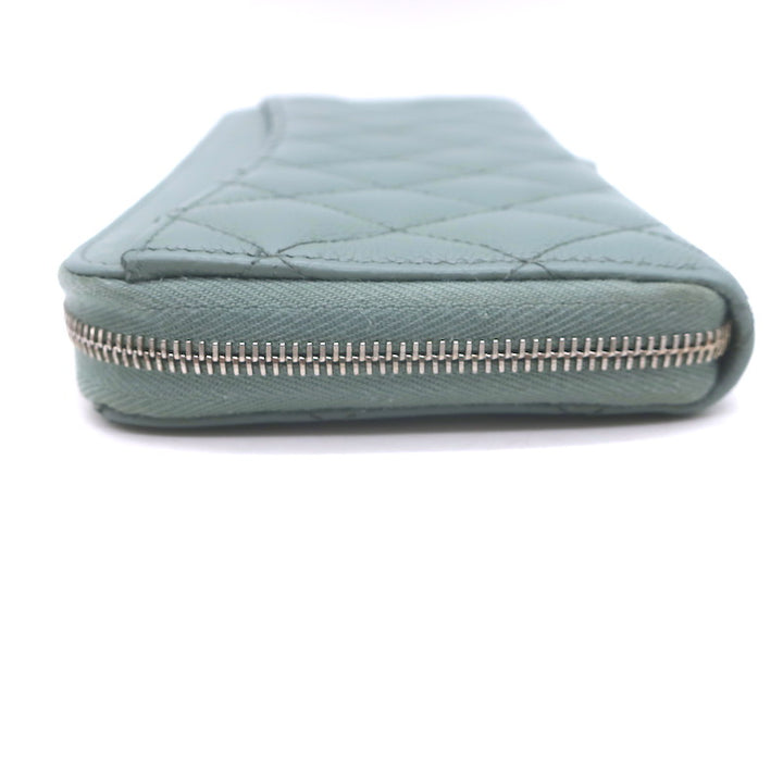 Chanel Quilted Caviar Leather Long Zip-Around Wallet Seafoam Blue