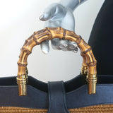 Gucci Dahlia Bamboo Handle Tote Brown Straw & Navy Leather Crossbody Bag NEW