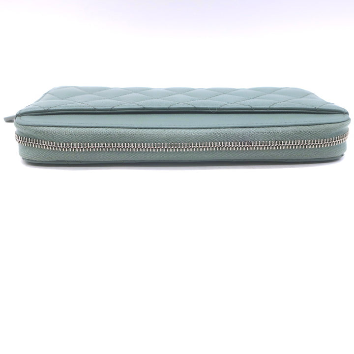 Chanel Quilted Caviar Leather Long Zip-Around Wallet Seafoam Blue