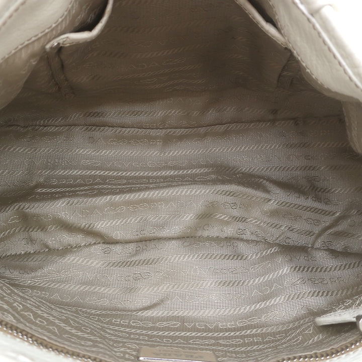 Prada Vitello Daino Pushlock Flap Bag Cream Grained Leather