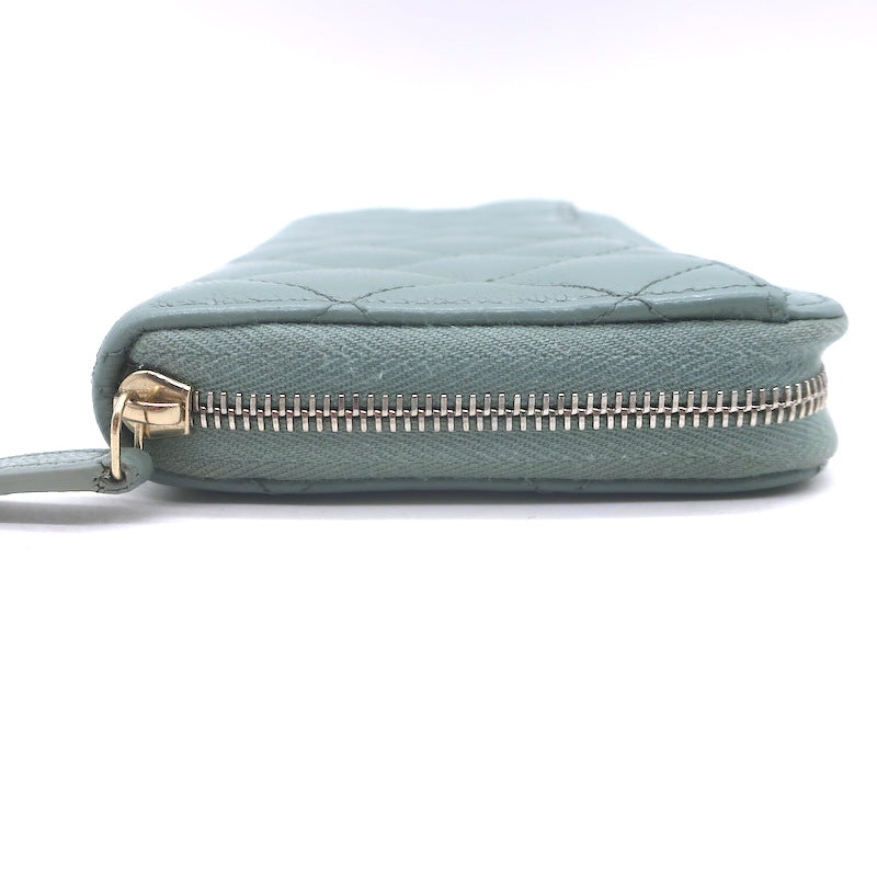 Chanel Quilted Caviar Leather Long Zip-Around Wallet Seafoam Blue