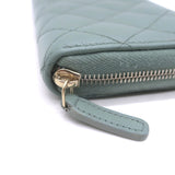 Chanel Quilted Caviar Leather Long Zip-Around Wallet Seafoam Blue