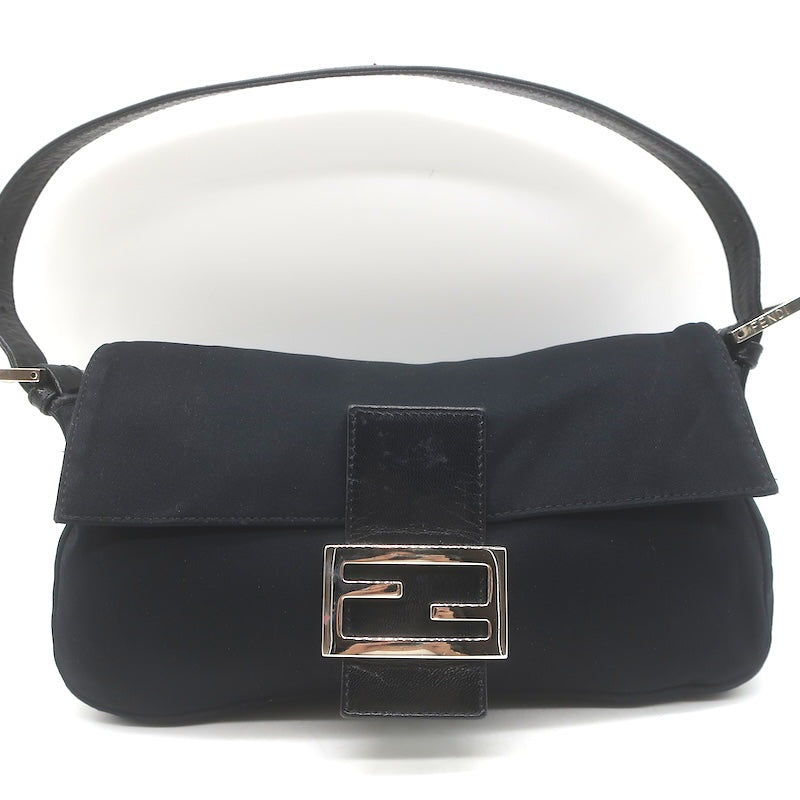 Fendi Leather-Trim Neoprene Baguette Black Small Shoulder Bag