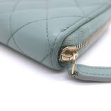 Chanel Quilted Caviar Leather Long Zip-Around Wallet Seafoam Blue