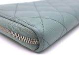 Chanel Quilted Caviar Leather Long Zip-Around Wallet Seafoam Blue