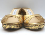 Jimmy Choo Almer 105 Metallic Woven Wedge Sandals Gold Leather Size 38