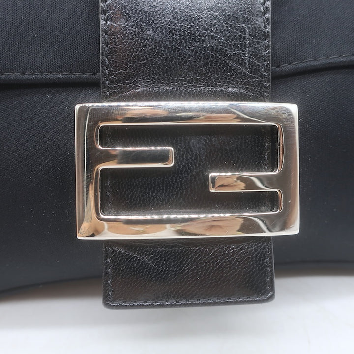 Fendi Leather-Trim Neoprene Baguette Black Small Shoulder Bag