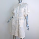 Prada Short Sleeve Shirt Dress Ecru Silk Taffeta Size 42