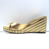 Jimmy Choo Almer 105 Metallic Woven Wedge Sandals Gold Leather Size 38