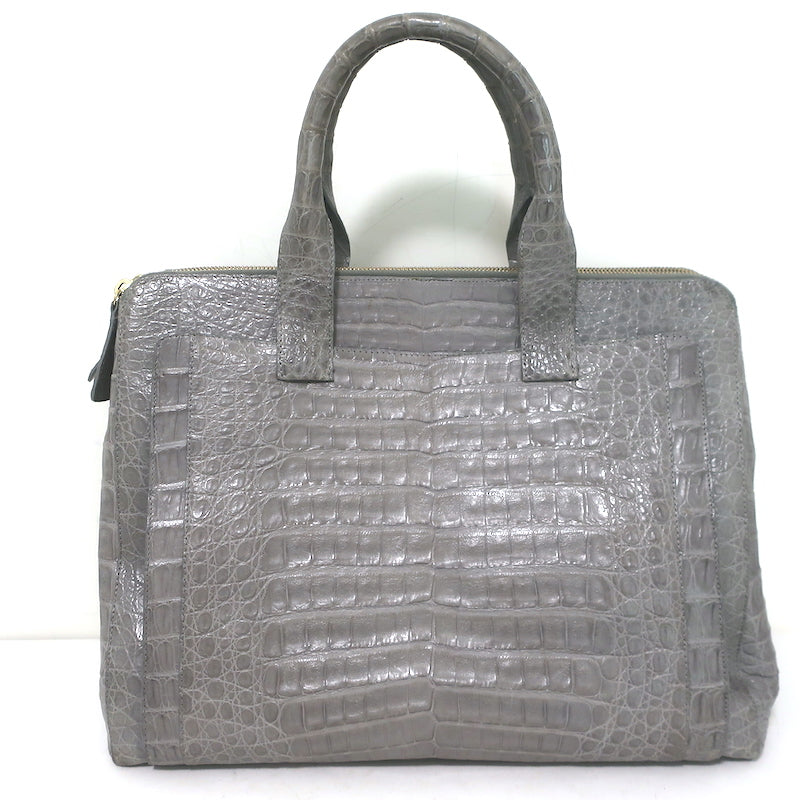 Nancy Gonzalez Leather Top Handle Bag Gray Large Crossbody