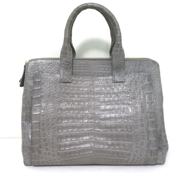 Nancy Gonzalez Leather Top Handle Bag Gray Large Crossbody