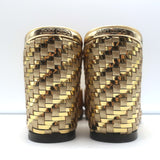 Jimmy Choo Almer 105 Metallic Woven Wedge Sandals Gold Leather Size 38