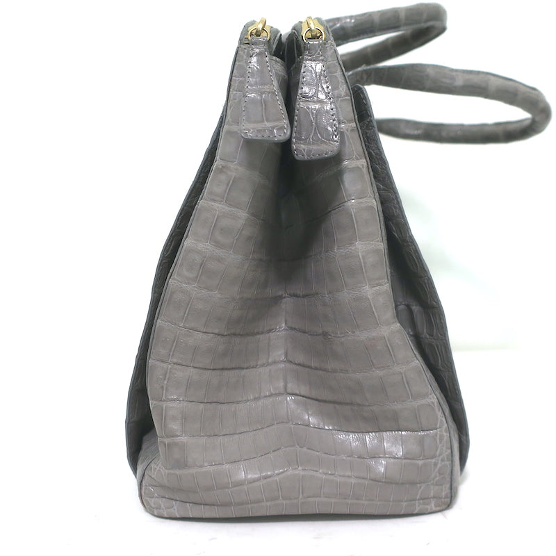 Nancy Gonzalez Leather Top Handle Bag Gray Large Crossbody