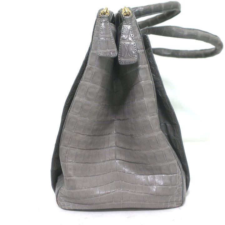 Nancy Gonzalez Leather Top Handle Bag Gray Large Crossbody