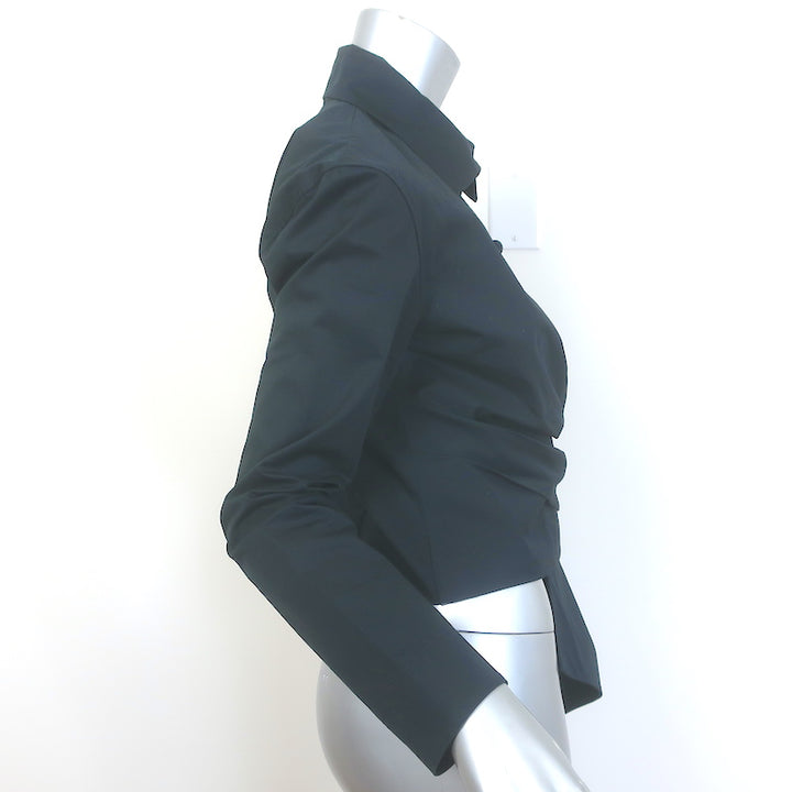 Tory Burch Asymmetric Wrap Shirt Black Cotton Poplin Size 4 Long Sleeve Top