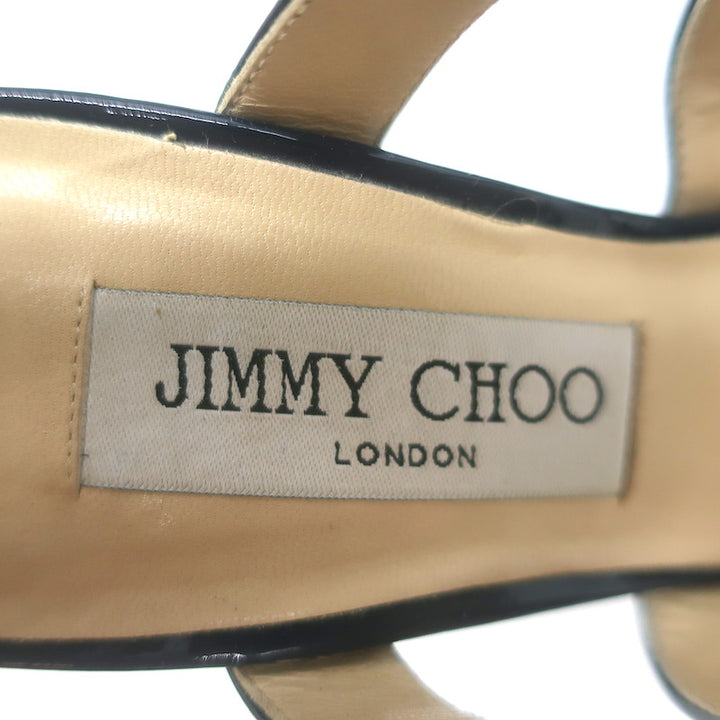 Jimmy Choo Collar Cutout Sandals Navy Patent Leather Size 37 Peep Toe Heels