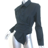 Tory Burch Asymmetric Wrap Shirt Black Cotton Poplin Size 4 Long Sleeve Top