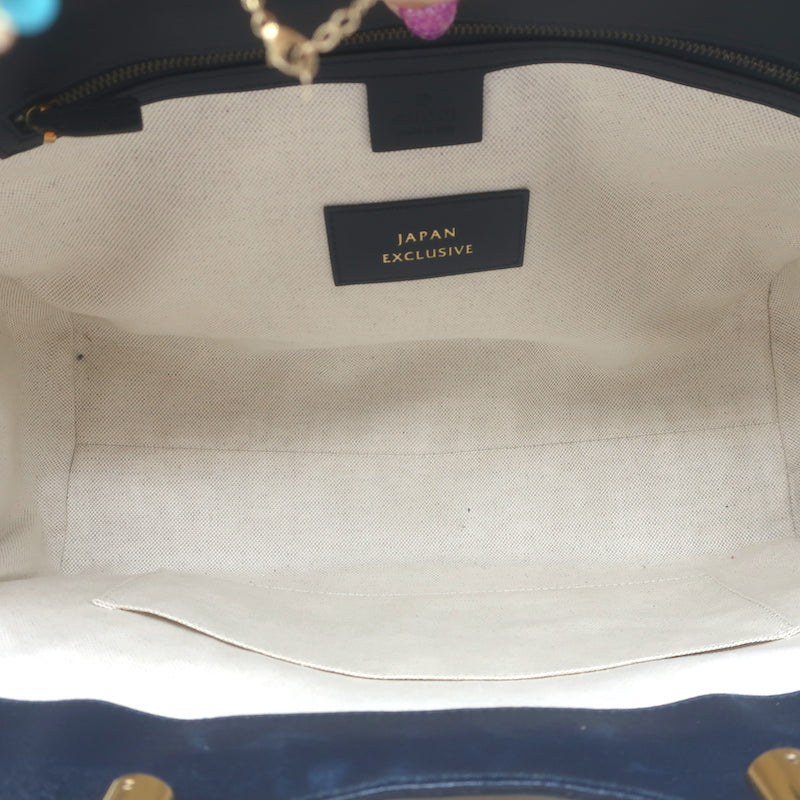 Gucci Dahlia Bamboo Handle Tote Brown Straw &amp; Navy Leather Crossbody Bag NEW
