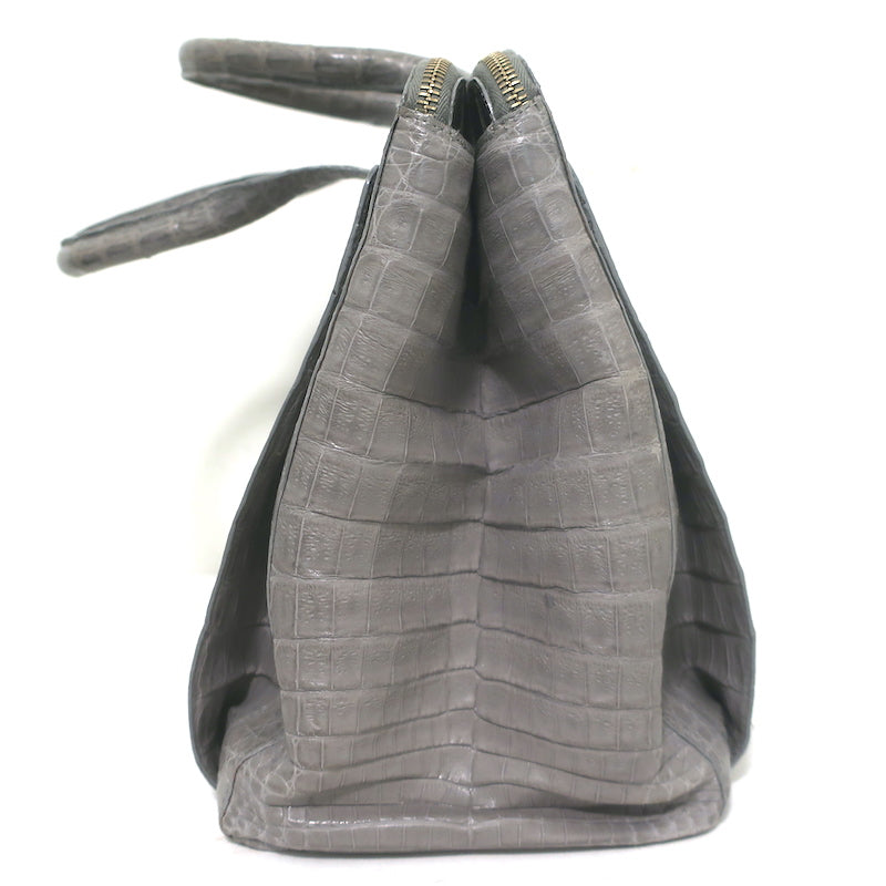 Nancy Gonzalez Leather Top Handle Bag Gray Large Crossbody