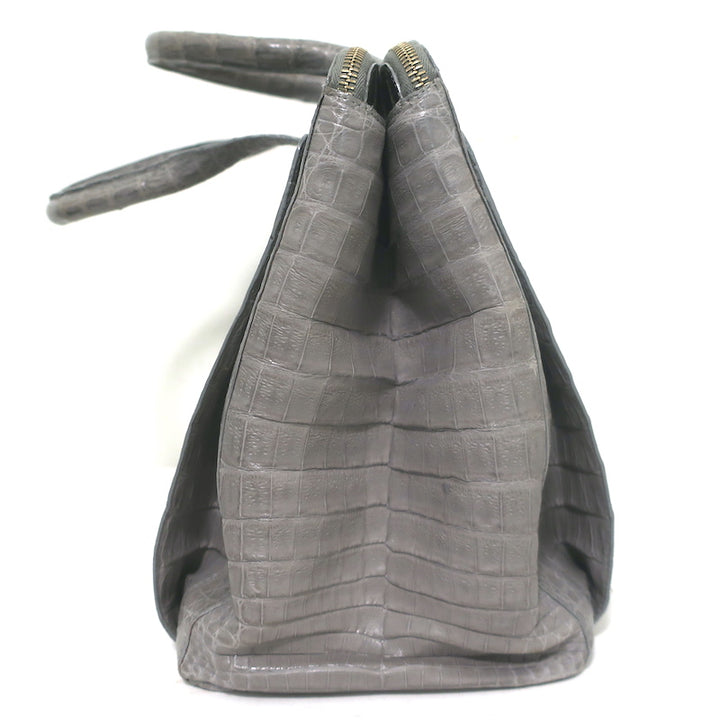 Nancy Gonzalez Leather Top Handle Bag Gray Large Crossbody