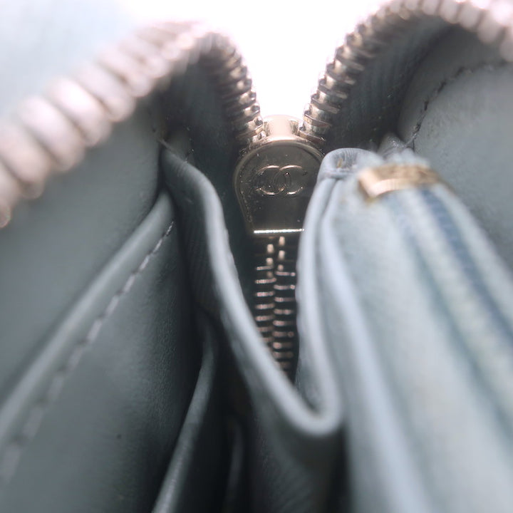 Chanel Quilted Caviar Leather Long Zip-Around Wallet Seafoam Blue