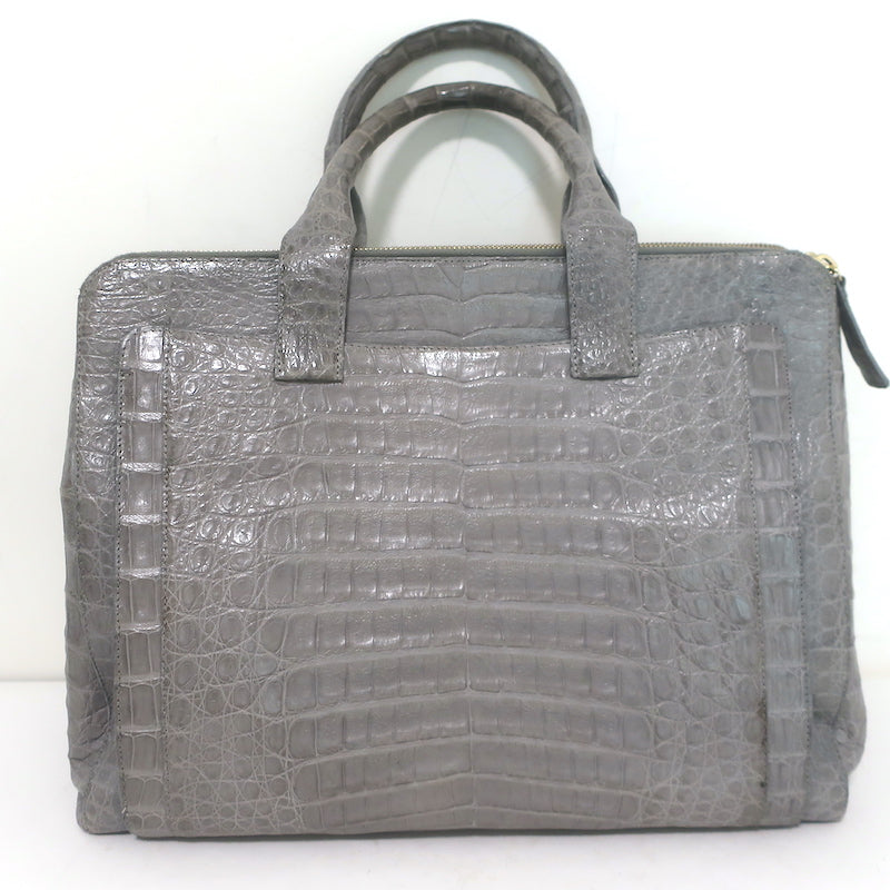 Nancy Gonzalez Leather Top Handle Bag Gray Large Crossbody