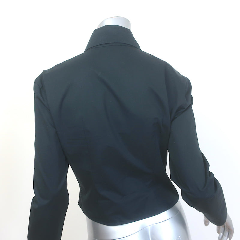 Tory Burch Asymmetric Wrap Shirt Black Cotton Poplin Size 4 Long Sleeve Top