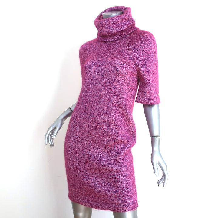 Chanel 15K Turtleneck Mini Sweater Dress Fuchsia Silk-Mohair Size 34