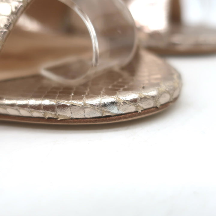 Tom Ford Paradis Cutout Wedge Sandals Champagne Snake-Embossed Leather Size 37.5