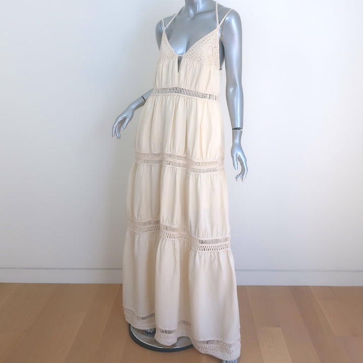 Jonathan Simkhai Rocky Crochet-Trimmed Tiered Maxi Dress Ecru Size Medium