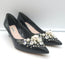 Miu Miu Pearl & Crystal-Embellished Low-Heel Pumps Black Patent Leather Size 38