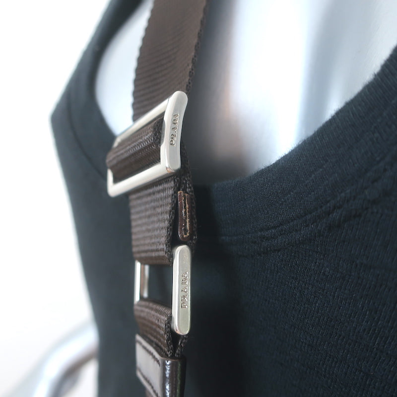 Prada Vela Hunting Bag Dark Brown Tessuto Nylon Small Crossbody