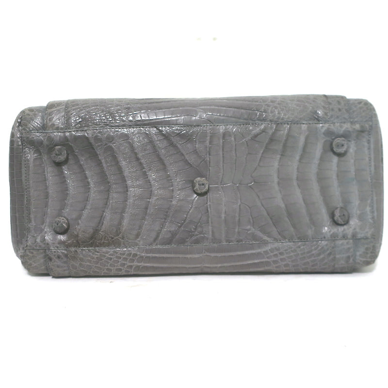 Nancy Gonzalez Leather Top Handle Bag Gray Large Crossbody