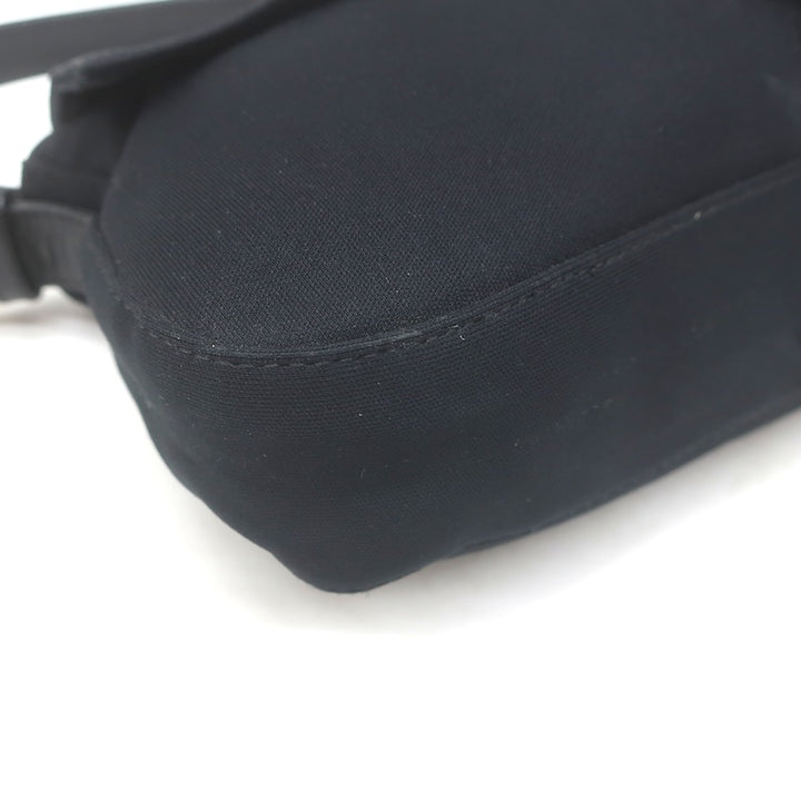 Fendi Leather-Trim Neoprene Baguette Black Small Shoulder Bag