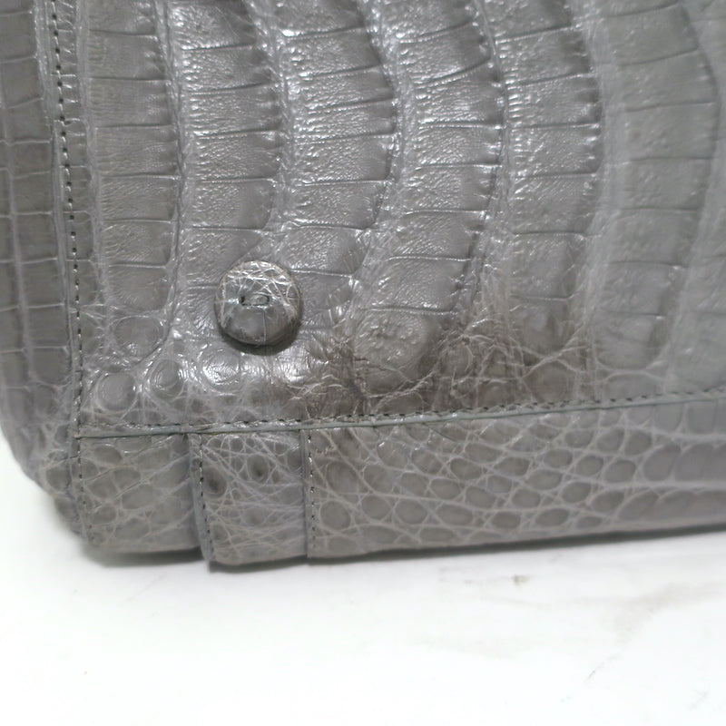 Nancy Gonzalez Leather Top Handle Bag Gray Large Crossbody