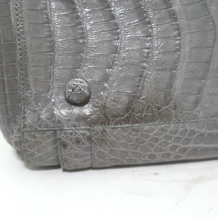 Nancy Gonzalez Leather Top Handle Bag Gray Large Crossbody