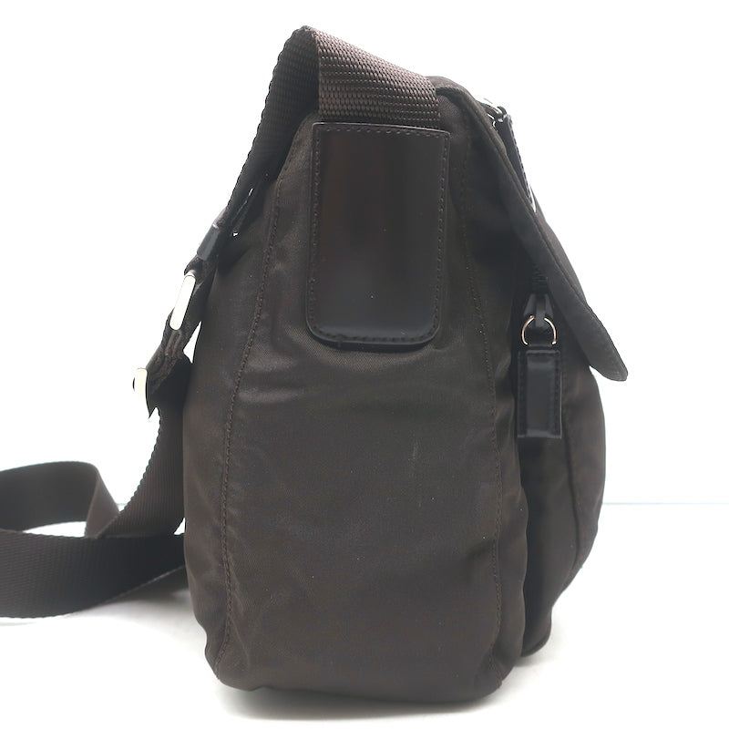 Prada Vela Hunting Bag Dark Brown Tessuto Nylon Small Crossbody