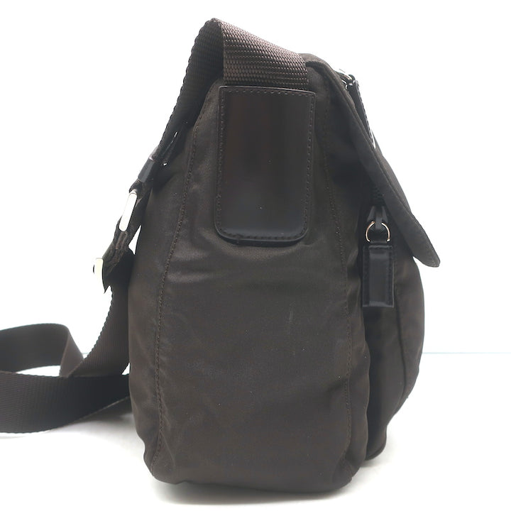 Prada Vela Hunting Bag Dark Brown Tessuto Nylon Small Crossbody