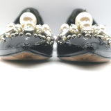 Miu Miu Pearl & Crystal-Embellished Low-Heel Pumps Black Patent Leather Size 38