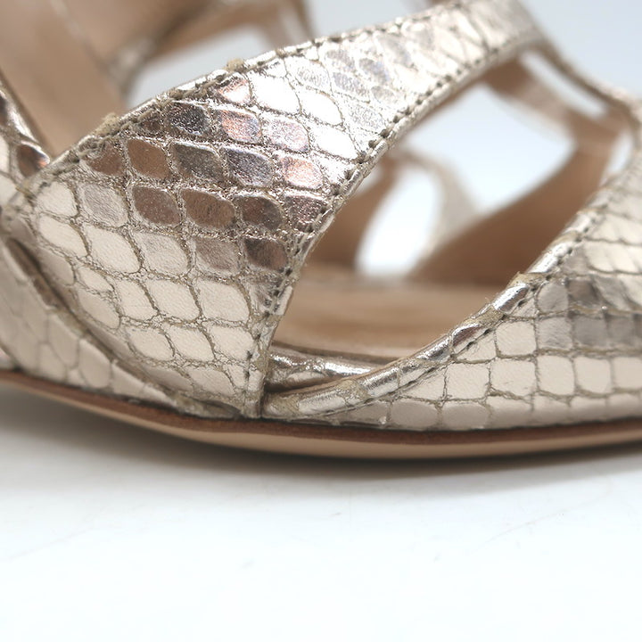 Tom Ford Paradis Cutout Wedge Sandals Champagne Snake-Embossed Leather Size 37.5