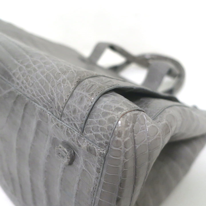 Nancy Gonzalez Leather Top Handle Bag Gray Large Crossbody