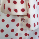 Miu Miu Lace-Trim Collared Tie-Neck Polka Dot Blouse Cream/Red Silk Size 42