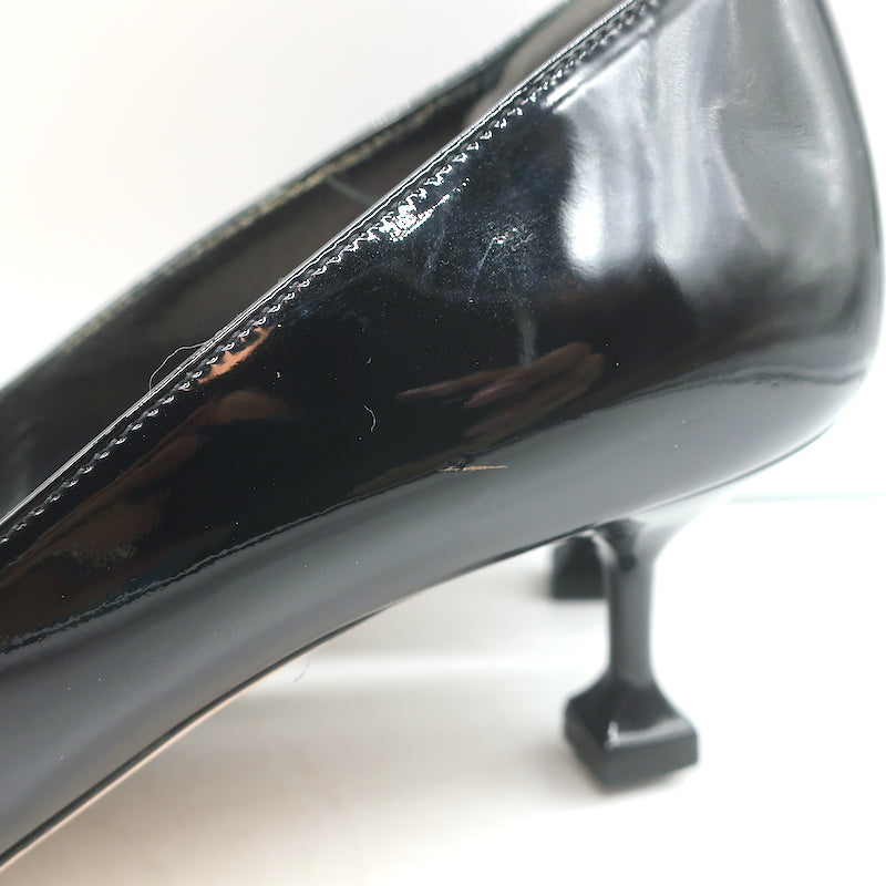 Miu Miu Pearl &amp; Crystal-Embellished Low-Heel Pumps Black Patent Leather Size 38