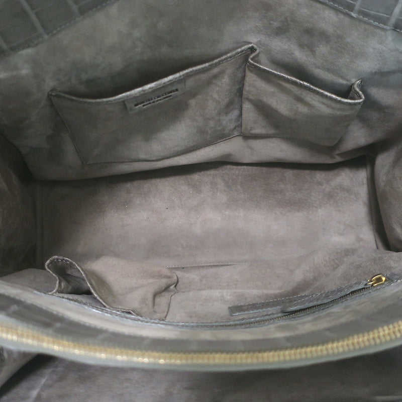 Nancy Gonzalez Leather Top Handle Bag Gray Large Crossbody